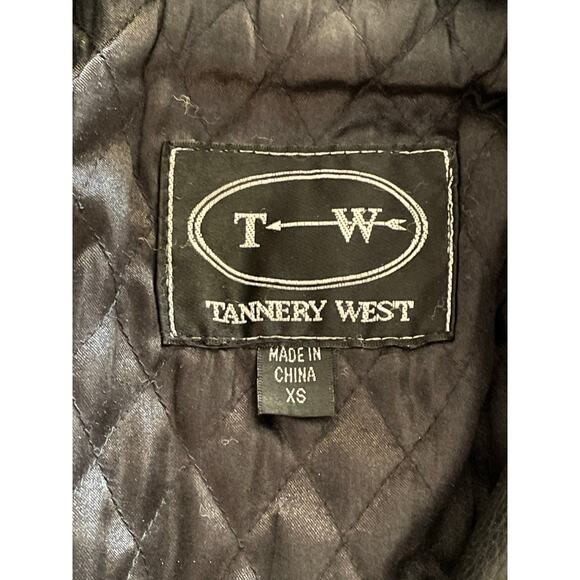 Tannery West 90s Black Leather Faux Fur Trim Coat size Small - Picture 6 of 15